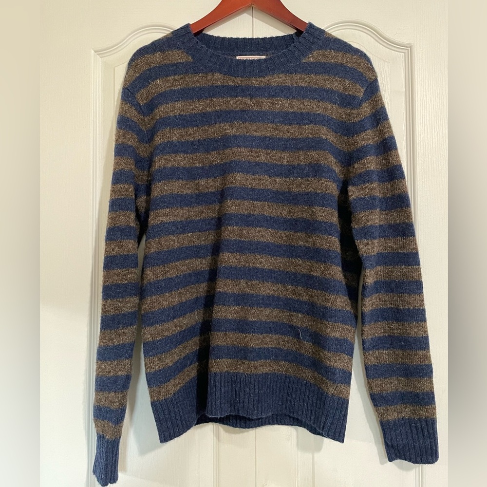 Men’s 100% Wool Blue/Gray Striped Medium J. Crew Wallace & Barnes Sweater